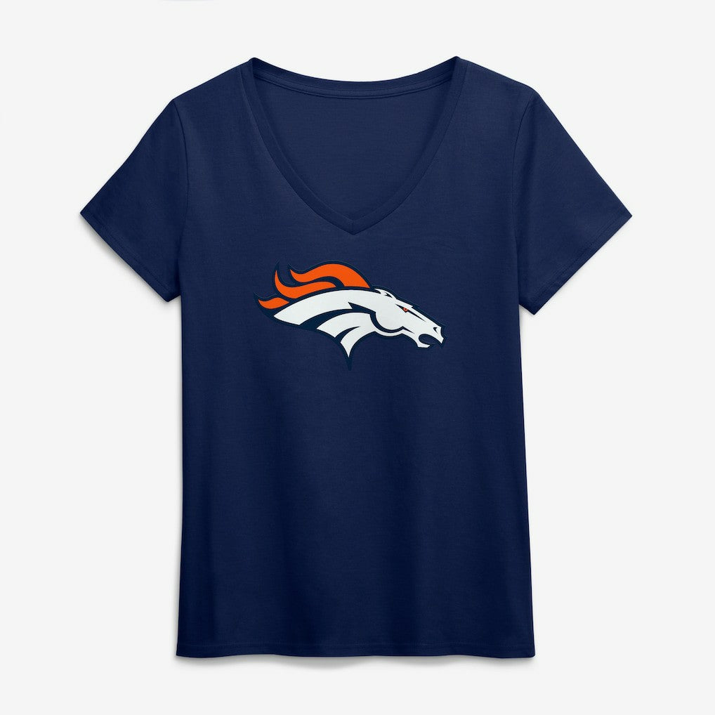 Denver Broncos Logo Athletic Women's Primary Logo V-Neck T-Shirt - Navy - NFL