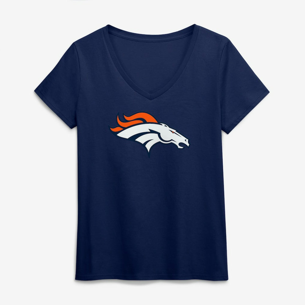 Denver Broncos Logo Athletic Women's Primary Logo V-Neck T-Shirt - Navy - NFL