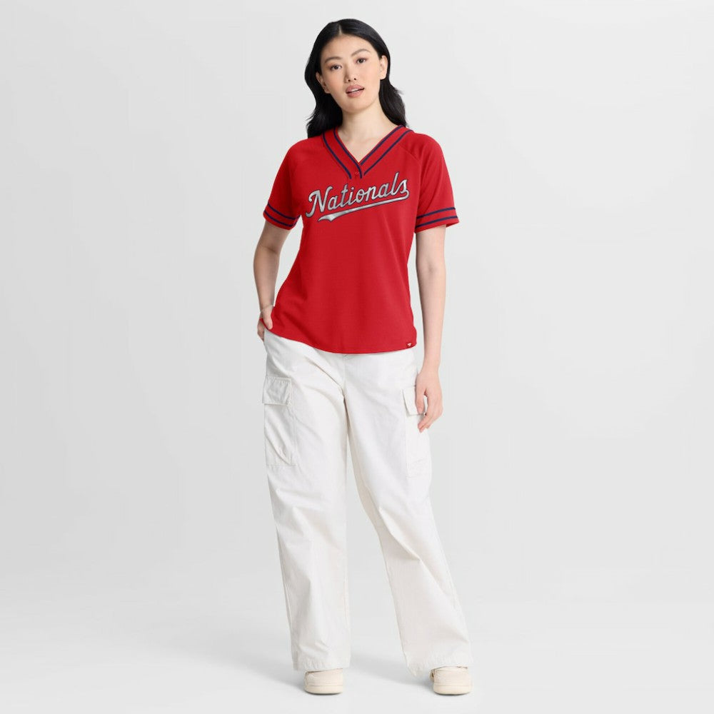 Washington Nationals Fanatics Women's Diva Race Ahead Raglan V-Neck T-Shirt Near Me