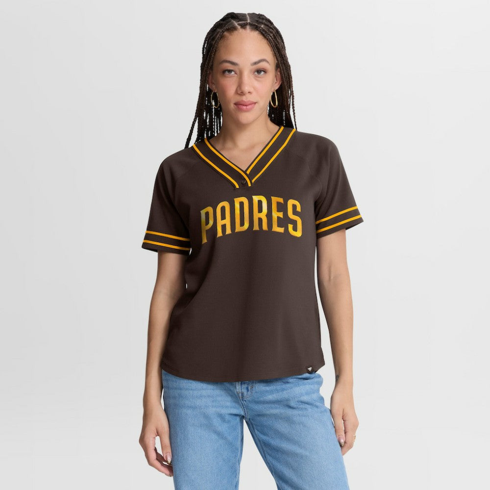 San Diego Padres Fanatics Women's Diva Race Ahead Raglan V-Neck T-Shirt Sale
