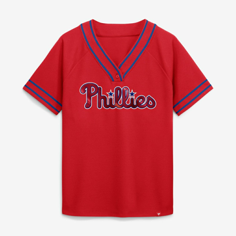 Philadelphia Phillies Fanatics Women's Diva Race Ahead Raglan V-Neck T-Shirt for sale