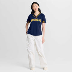 Milwaukee Brewers Fanatics Women's Diva Race Ahead Raglan V-Neck T-Shirt Discount
