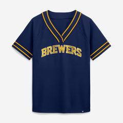 Milwaukee Brewers Fanatics Women's Diva Race Ahead Raglan V-Neck T-Shirt Discount