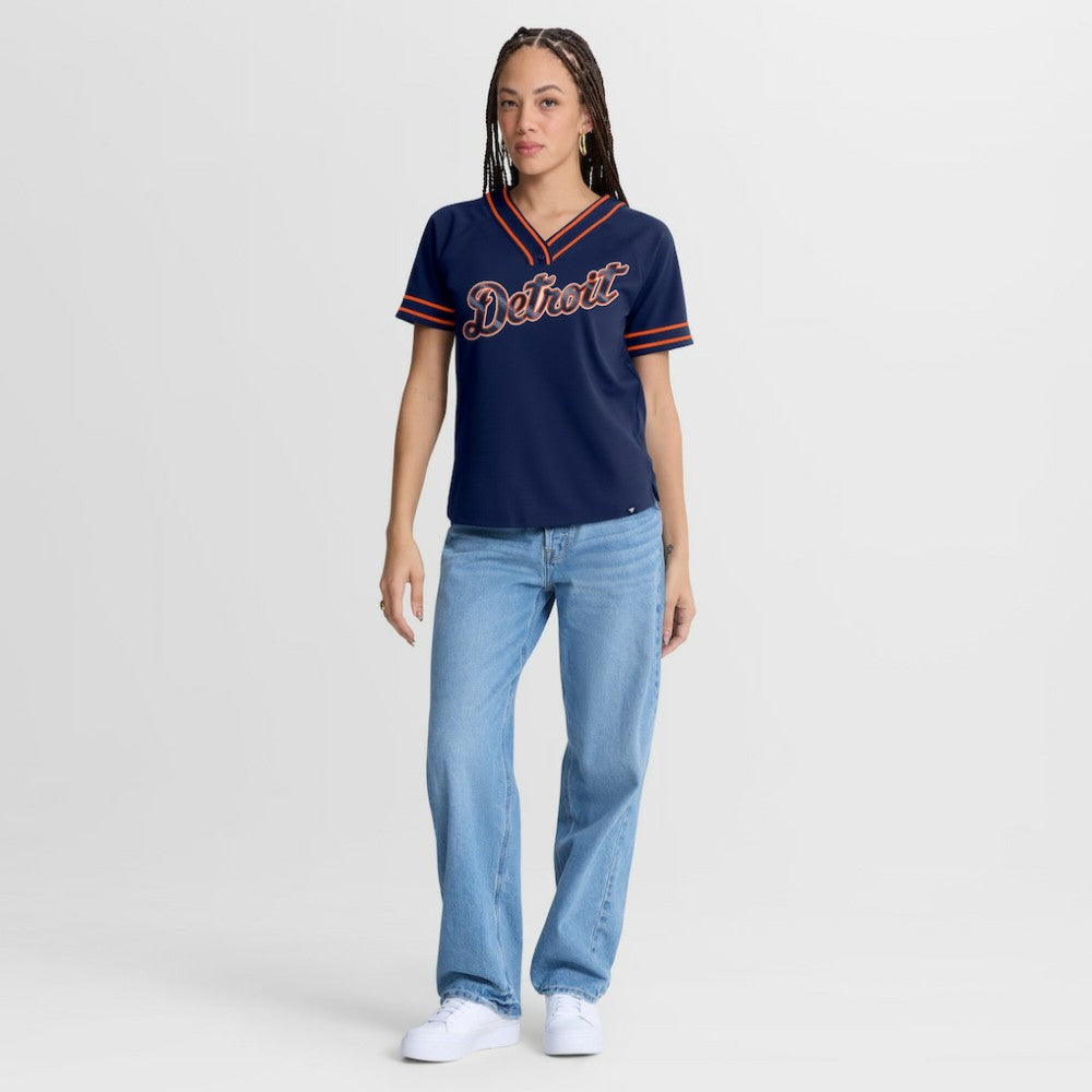 Detroit Tigers Fanatics Women's Diva Race Ahead Raglan V-Neck T-Shirt Sale