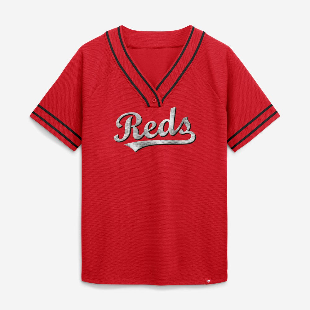 Cincinnati Reds Fanatics Women's Diva Race Ahead Raglan V-Neck T-Shirt Near Me