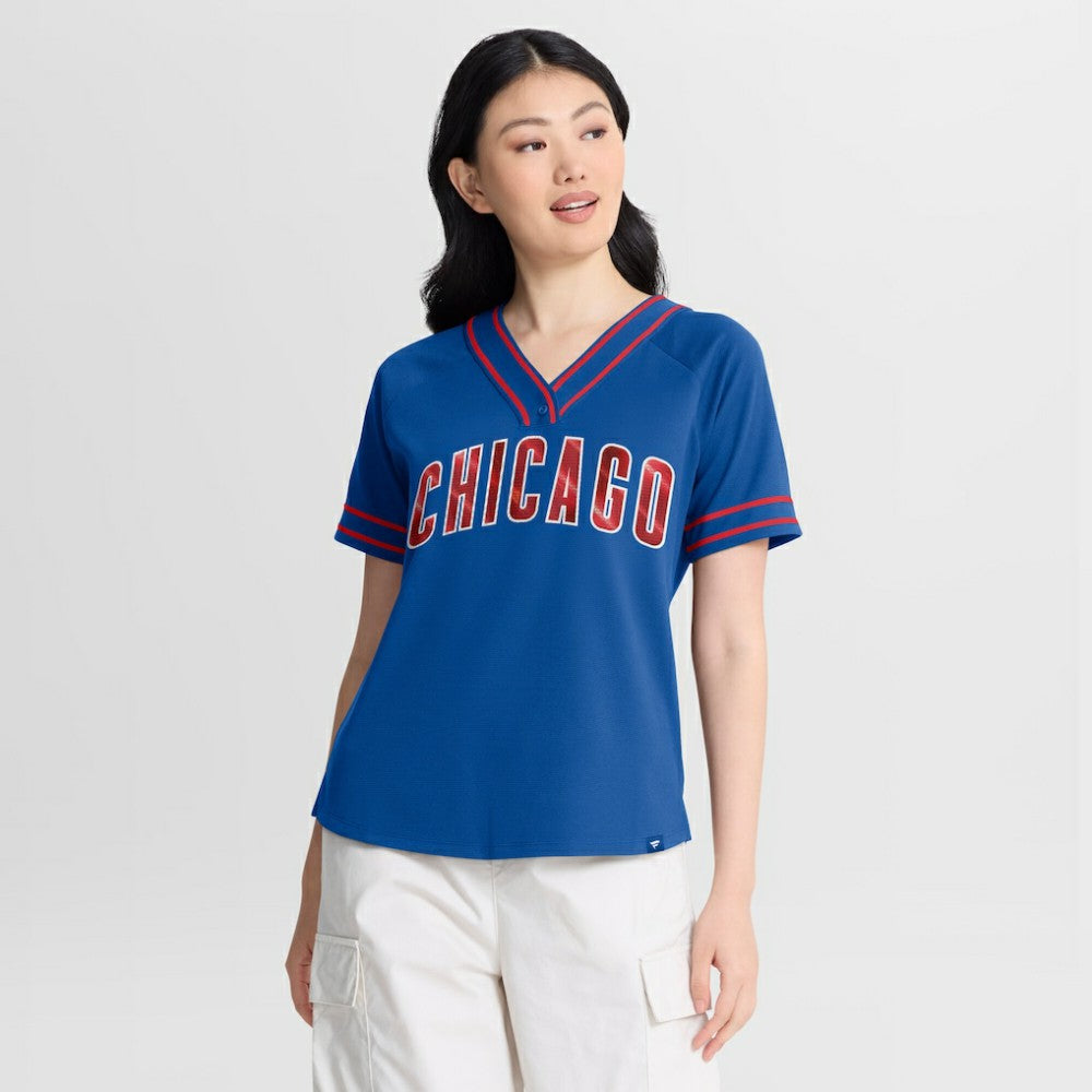 Chicago Cubs Fanatics Women's Diva Race Ahead Raglan V-Neck T-Shirt Outlet