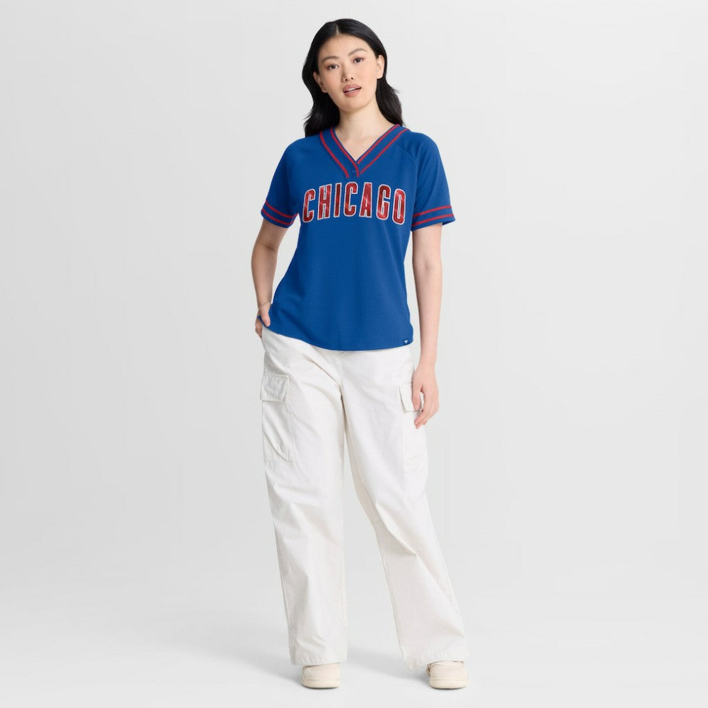 Chicago Cubs Fanatics Women's Diva Race Ahead Raglan V-Neck T-Shirt Outlet