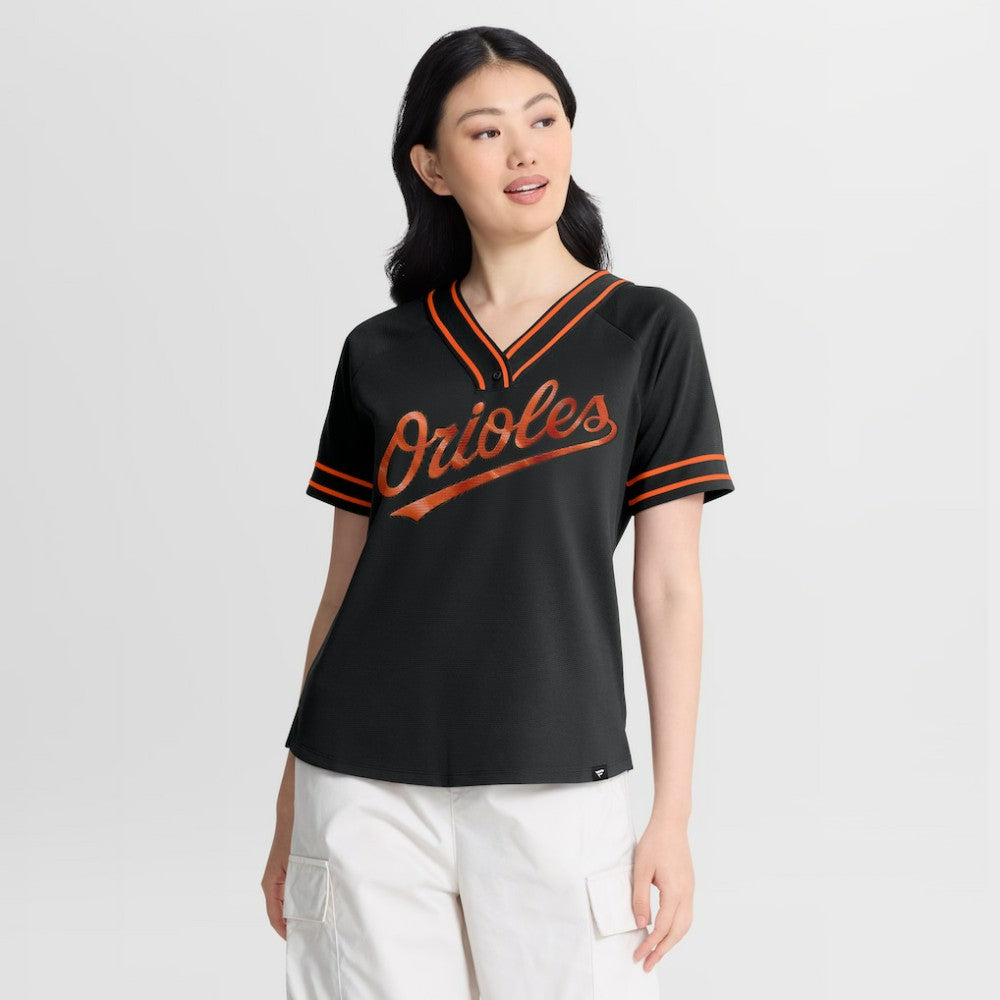 Baltimore Orioles Fanatics Women's Diva Race Ahead Raglan V-Neck T-Shirt Sale