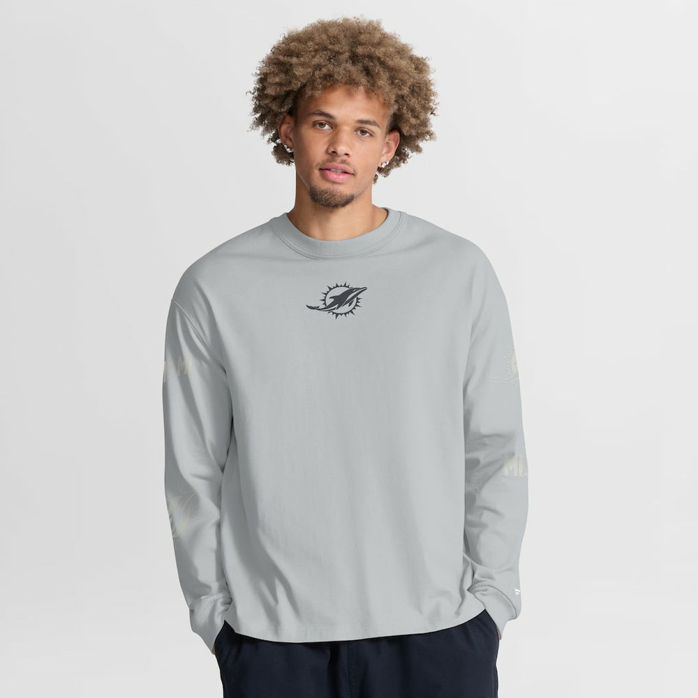 Miami Dolphins Oversized Type Play Long Sleeve T-Shirt - Gray - Fanatics