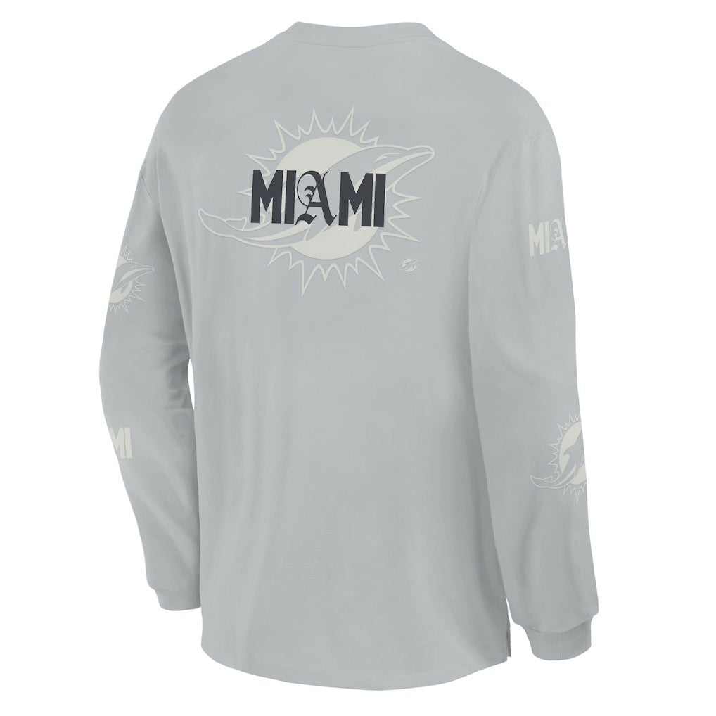 Miami Dolphins Oversized Type Play Long Sleeve T-Shirt - Gray - Fanatics