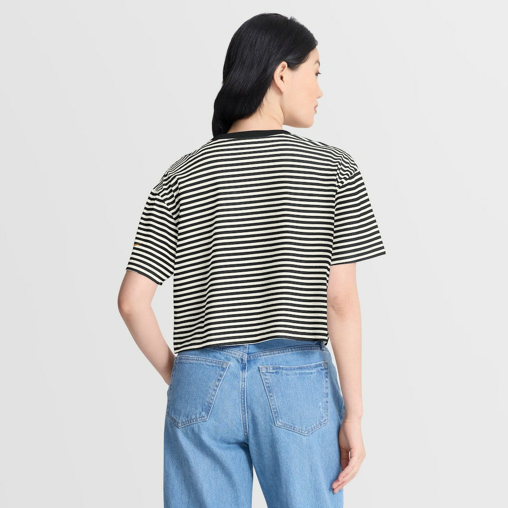 Pittsburgh Steelers Women's Striped Cropped T-Shirt - Black/Cream - Nike