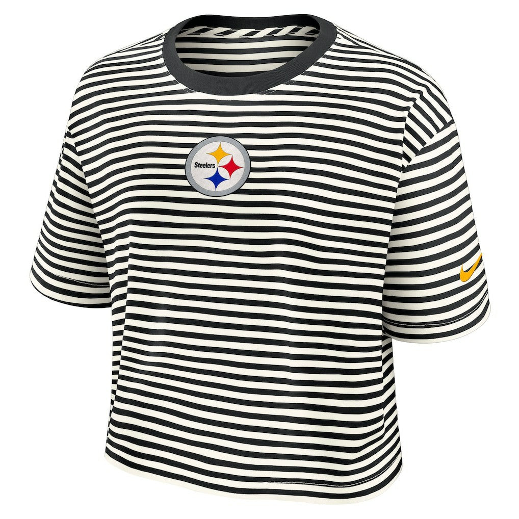 Pittsburgh Steelers Women's Striped Cropped T-Shirt - Black/Cream - Nike