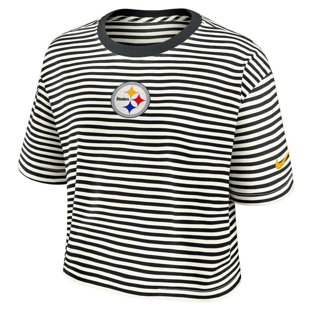 Pittsburgh Steelers Women's Striped Cropped T-Shirt - Black/Cream - Nike