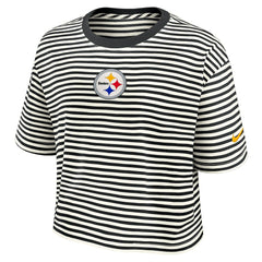 Pittsburgh Steelers Women's Striped Cropped T-Shirt - Black/Cream - Nike