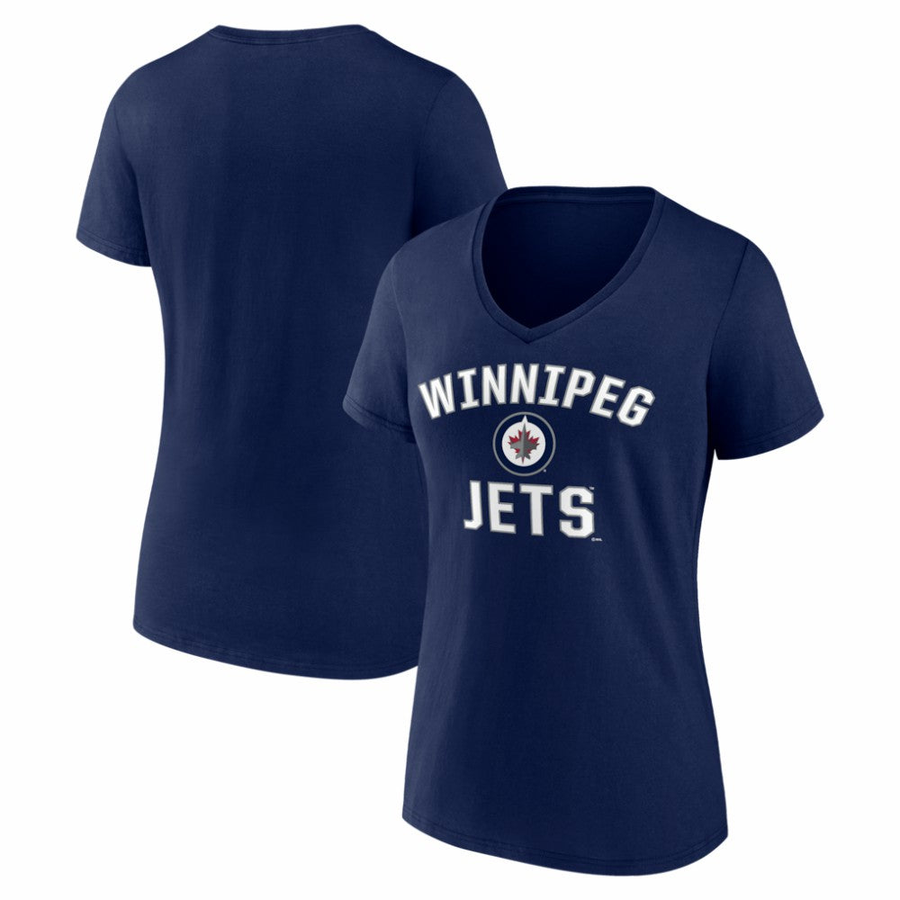 Winnipeg Jets Logo Athletic Women's Arch Victory V-Neck T-Shirt - Navy | NHL sale