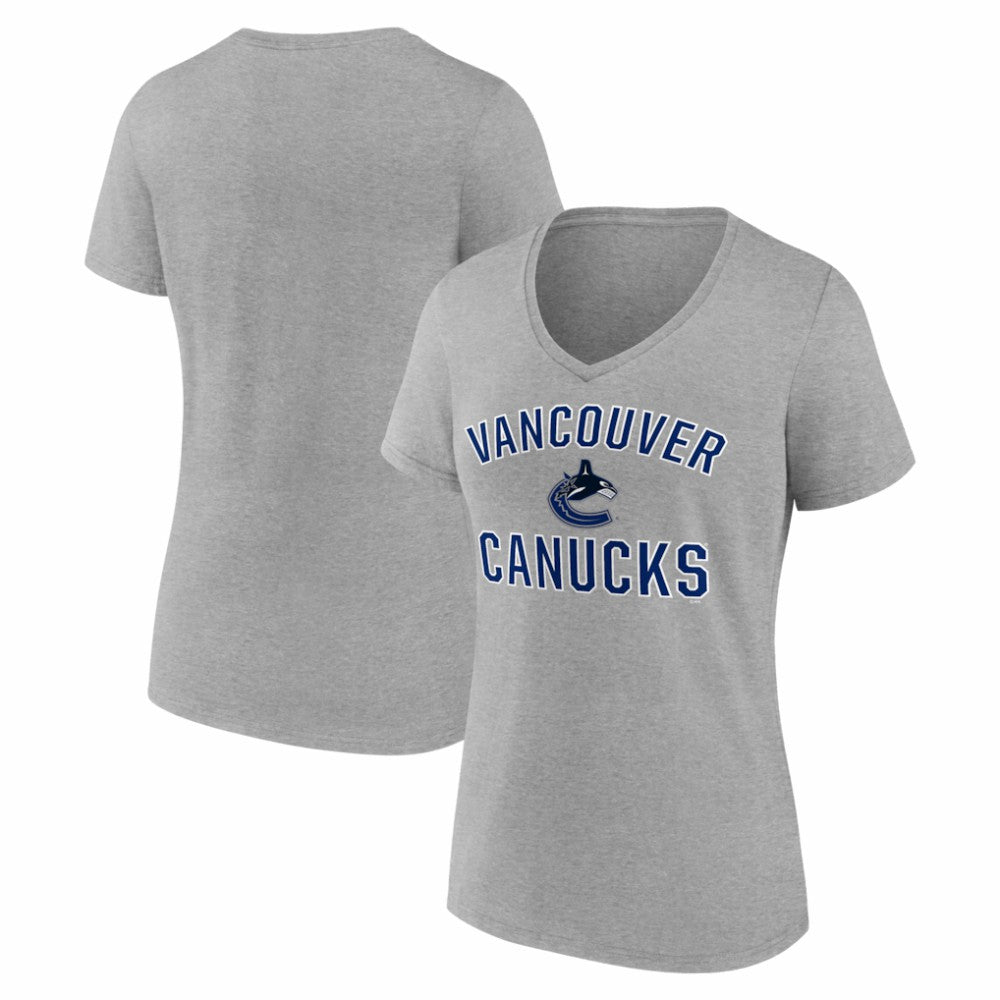 Vancouver Canucks Logo Athletic Women's Arch Victory V-Neck T-Shirt - Heather Gray | NHL Clearance