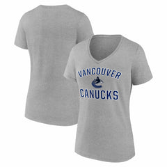 Vancouver Canucks Logo Athletic Women's Arch Victory V-Neck T-Shirt - Heather Gray | NHL Clearance