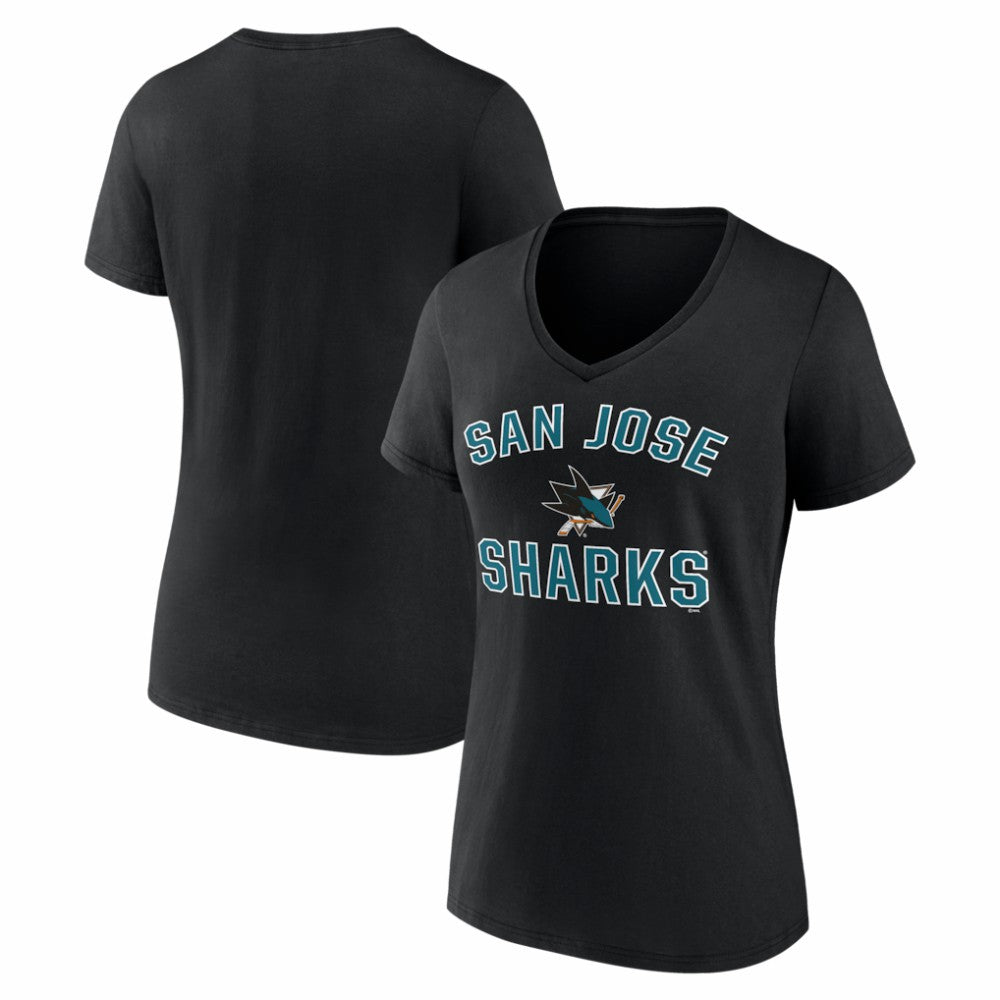 San Jose Sharks Logo Athletic Women's Arch Victory V-Neck T-Shirt - Black | NHL Clearance
