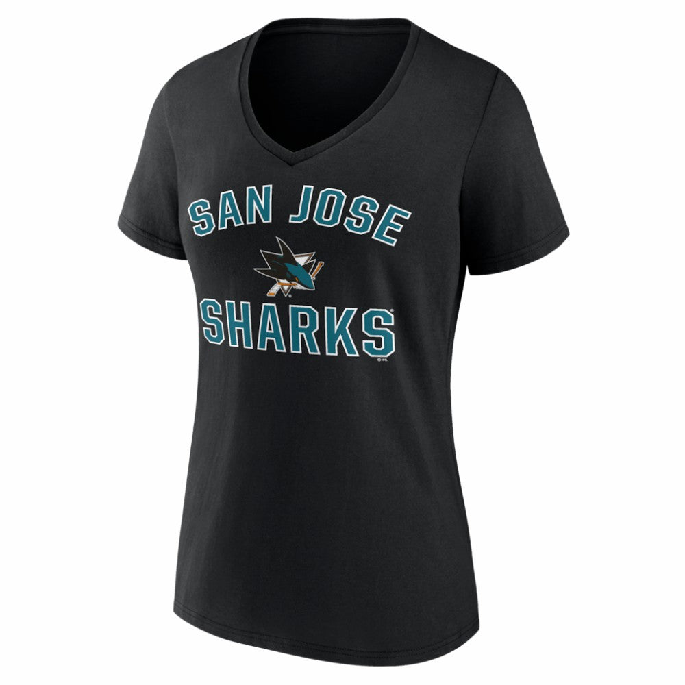 San Jose Sharks Logo Athletic Women's Arch Victory V-Neck T-Shirt - Black | NHL Clearance