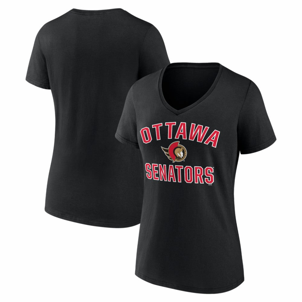 Ottawa Senators Logo Athletic Women's Arch Victory V-Neck T-Shirt - Black | NHL near me