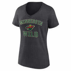 Minnesota Wild Logo Athletic Women's Arch Victory V-Neck T-Shirt - Heather Charcoal | NHL Clearance