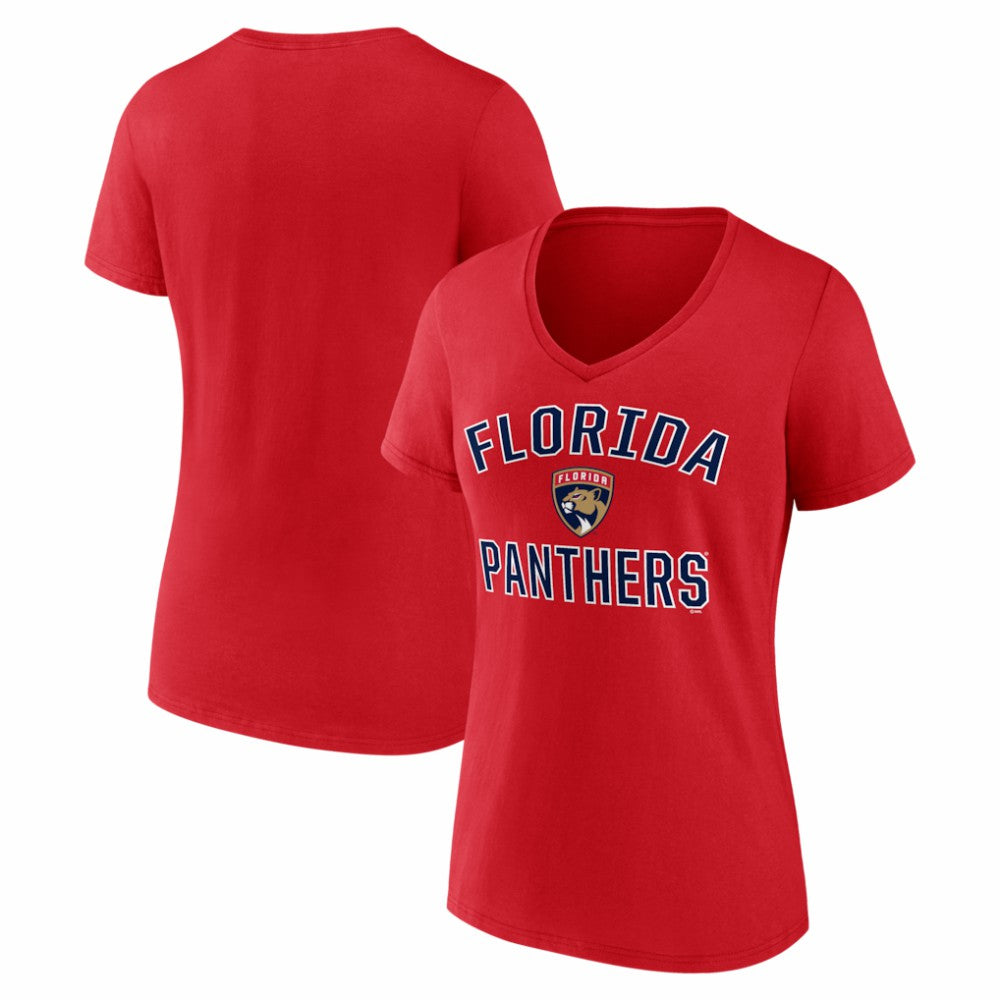Florida Panthers Logo Athletic Women's Arch Victory V-Neck T-Shirt - Red | NHL Clearance