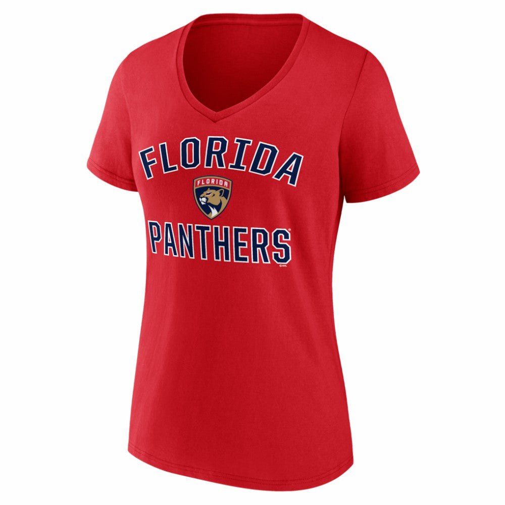 Florida Panthers Logo Athletic Women's Arch Victory V-Neck T-Shirt - Red | NHL Clearance