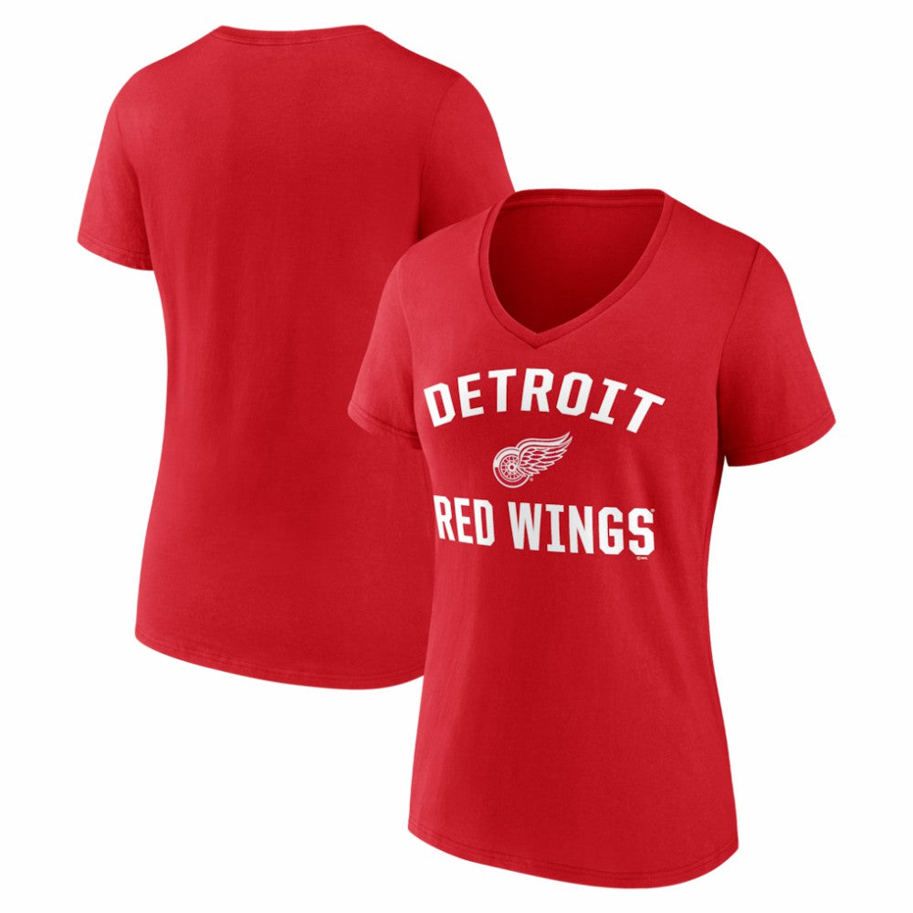 Detroit Red Wings Logo Athletic Women's Arch Victory V-Neck T-Shirt - Red | NHL Lifestyle