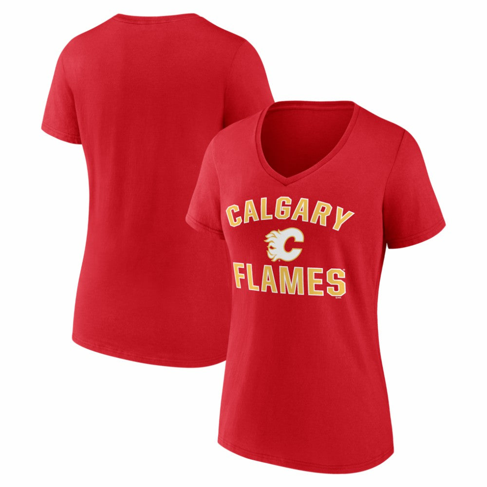 Calgary Flames Logo Athletic Women's Arch Victory V-Neck T-Shirt - Red | NHL online