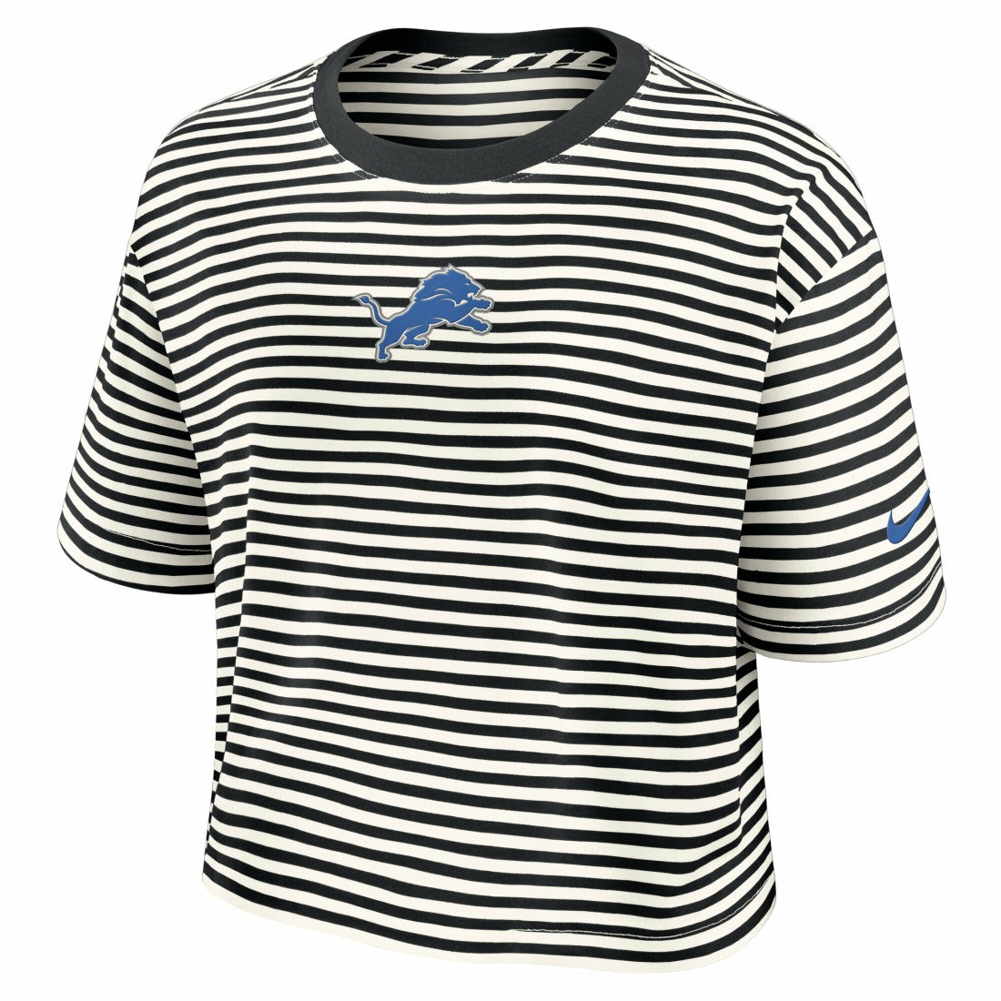 Detroit Lions Women's Striped Cropped T-Shirt - Black/Cream - Nike