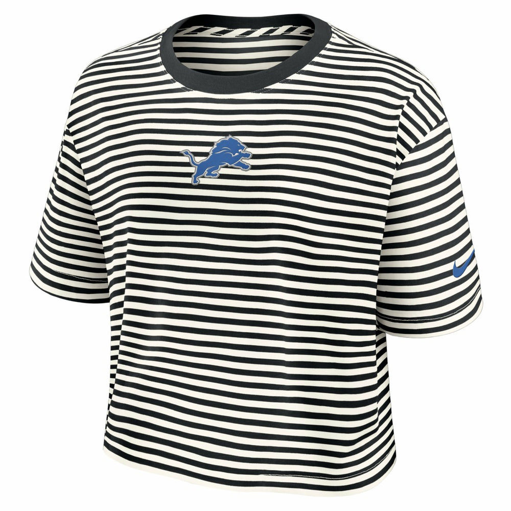 Detroit Lions Women's Striped Cropped T-Shirt - Black/Cream - Nike