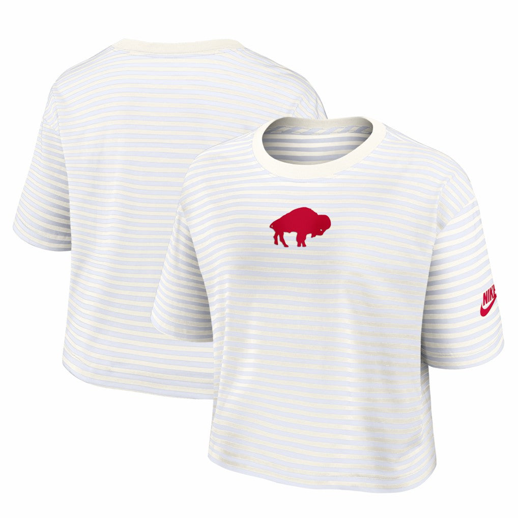 Buffalo Bills Women's Striped Cropped T-Shirt - White/Cream - Nike