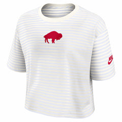 Buffalo Bills Women's Striped Cropped T-Shirt - White/Cream - Nike