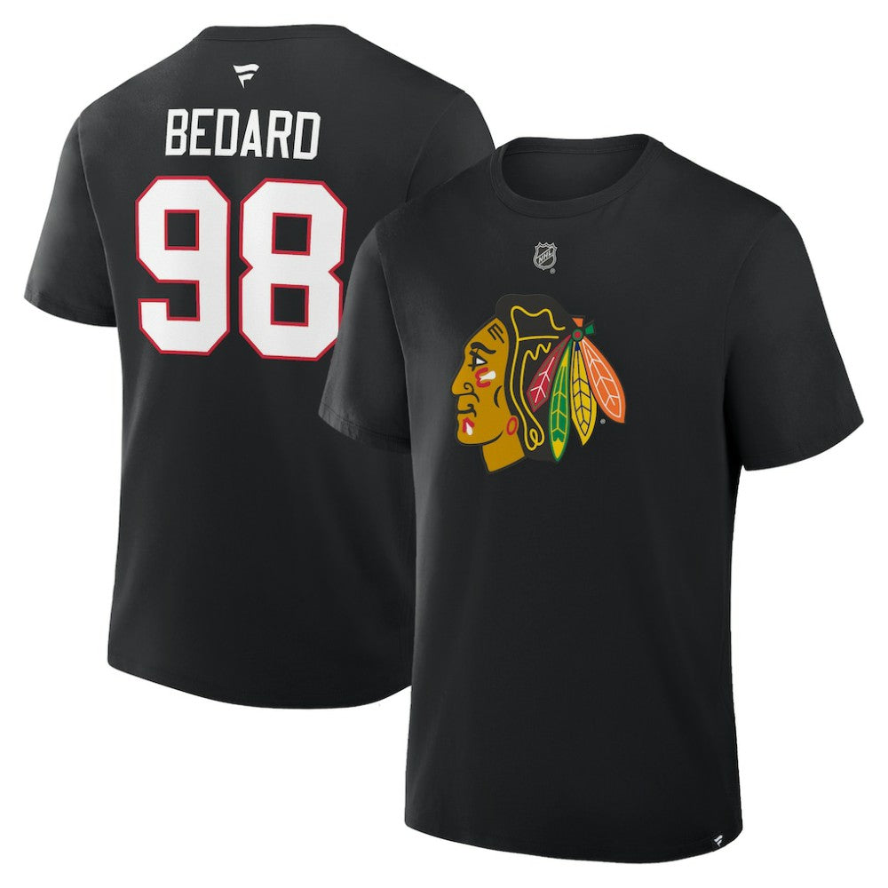 Connor Bedard Chicago Blackhawks Fanatics Authentic Stack Name & Number T-Shirt - Black | Fanatics online