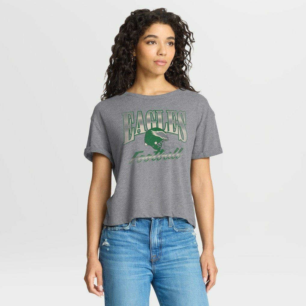 Philadelphia Eagles Women's Overplayed Tribute Tri-Blend Boxy T-Shirt - Heather Gray - Fanatics