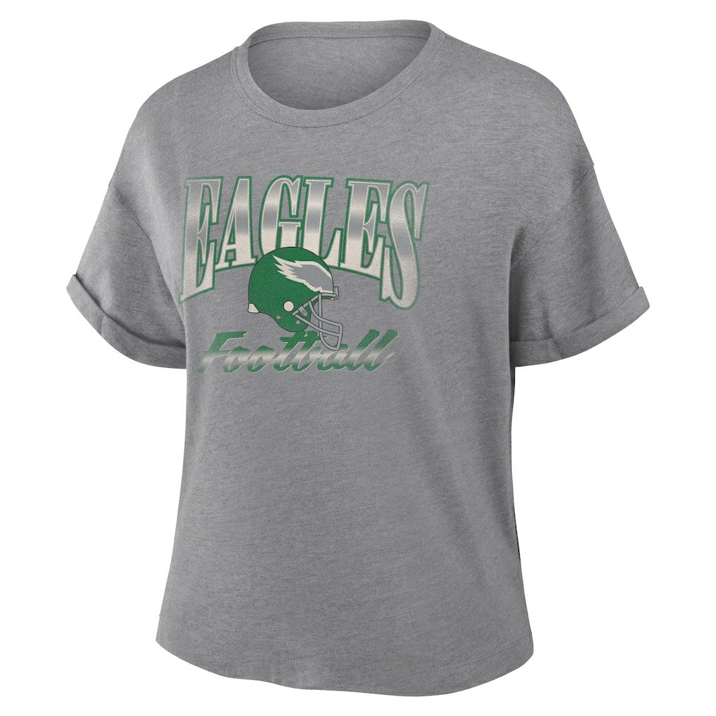 Philadelphia Eagles Women's Overplayed Tribute Tri-Blend Boxy T-Shirt - Heather Gray - Fanatics
