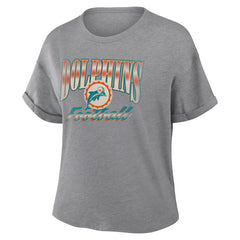 Miami Dolphins Women's Overplayed Tribute Tri-Blend Boxy T-Shirt - Heather Gray - Fanatics