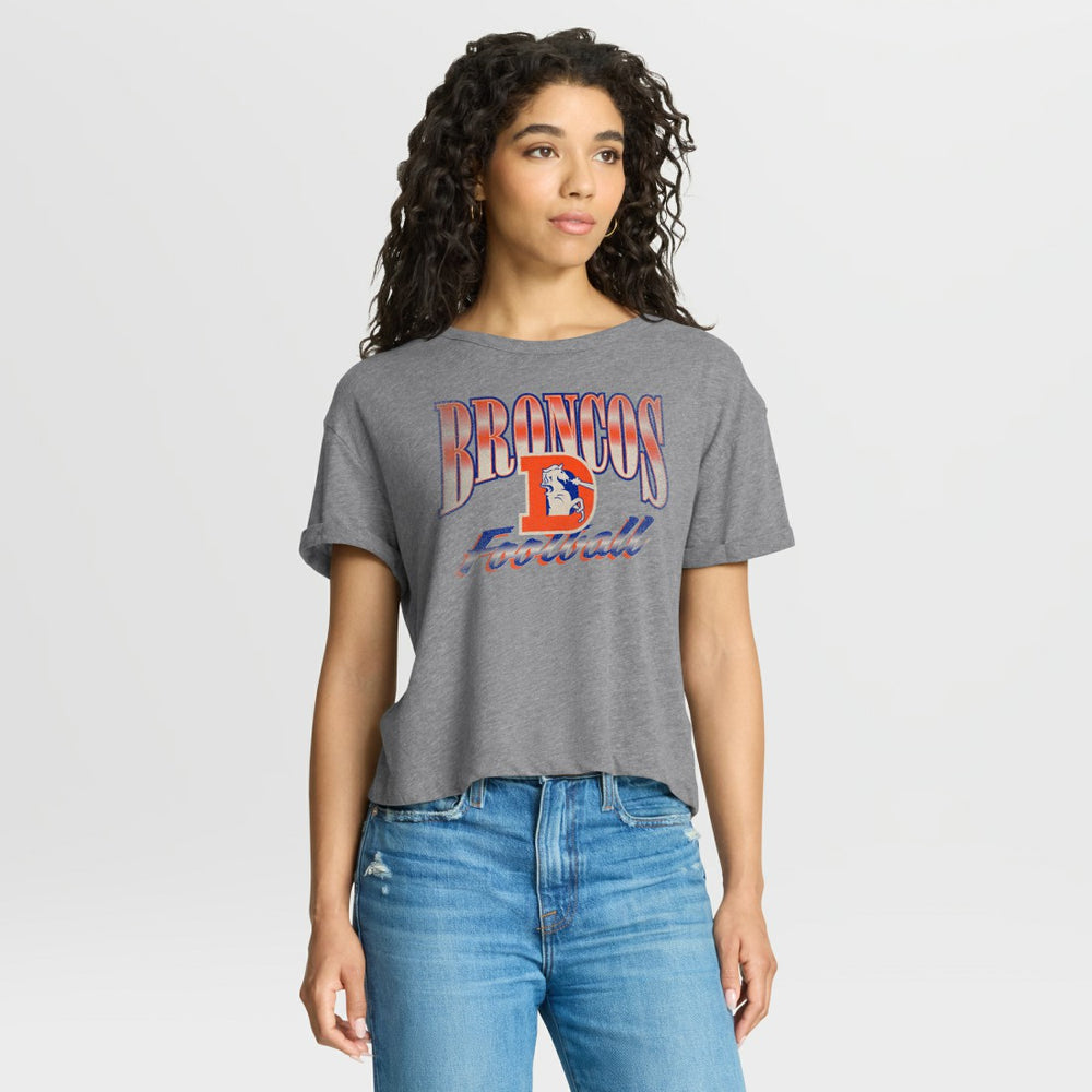 Denver Broncos Women's Overplayed Tribute Tri-Blend Boxy T-Shirt - Heather Gray - Fanatics