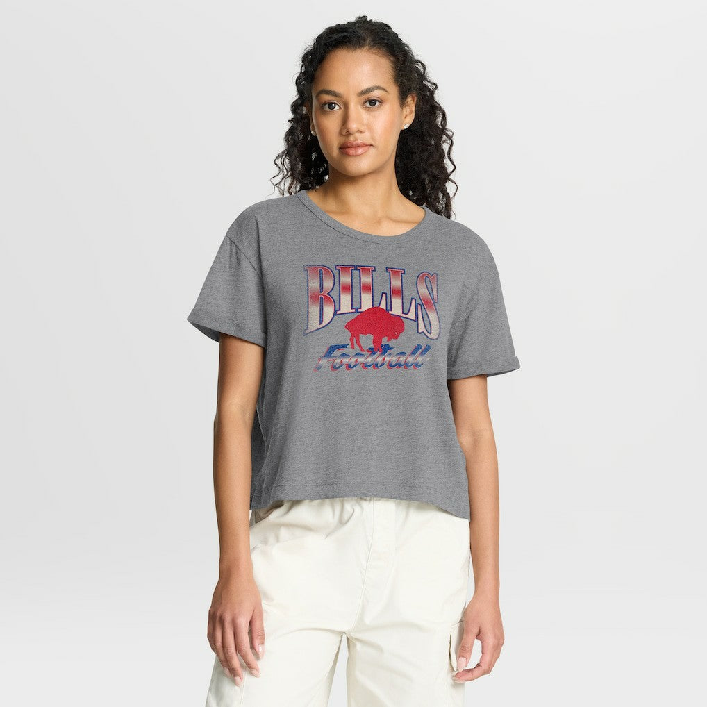 Buffalo Bills Women's Overplayed Tribute Tri-Blend Boxy T-Shirt - Heather Gray - Fanatics