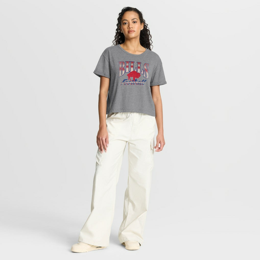 Buffalo Bills Women's Overplayed Tribute Tri-Blend Boxy T-Shirt - Heather Gray - Fanatics
