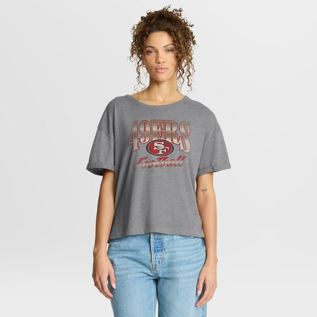 San Francisco 49ers Women's Overplayed Tribute Tri-Blend Boxy T-Shirt - Heather Gray - Fanatics
