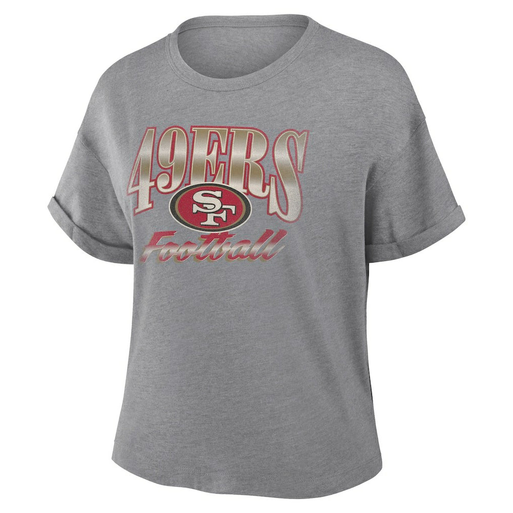 San Francisco 49ers Women's Overplayed Tribute Tri-Blend Boxy T-Shirt - Heather Gray - Fanatics