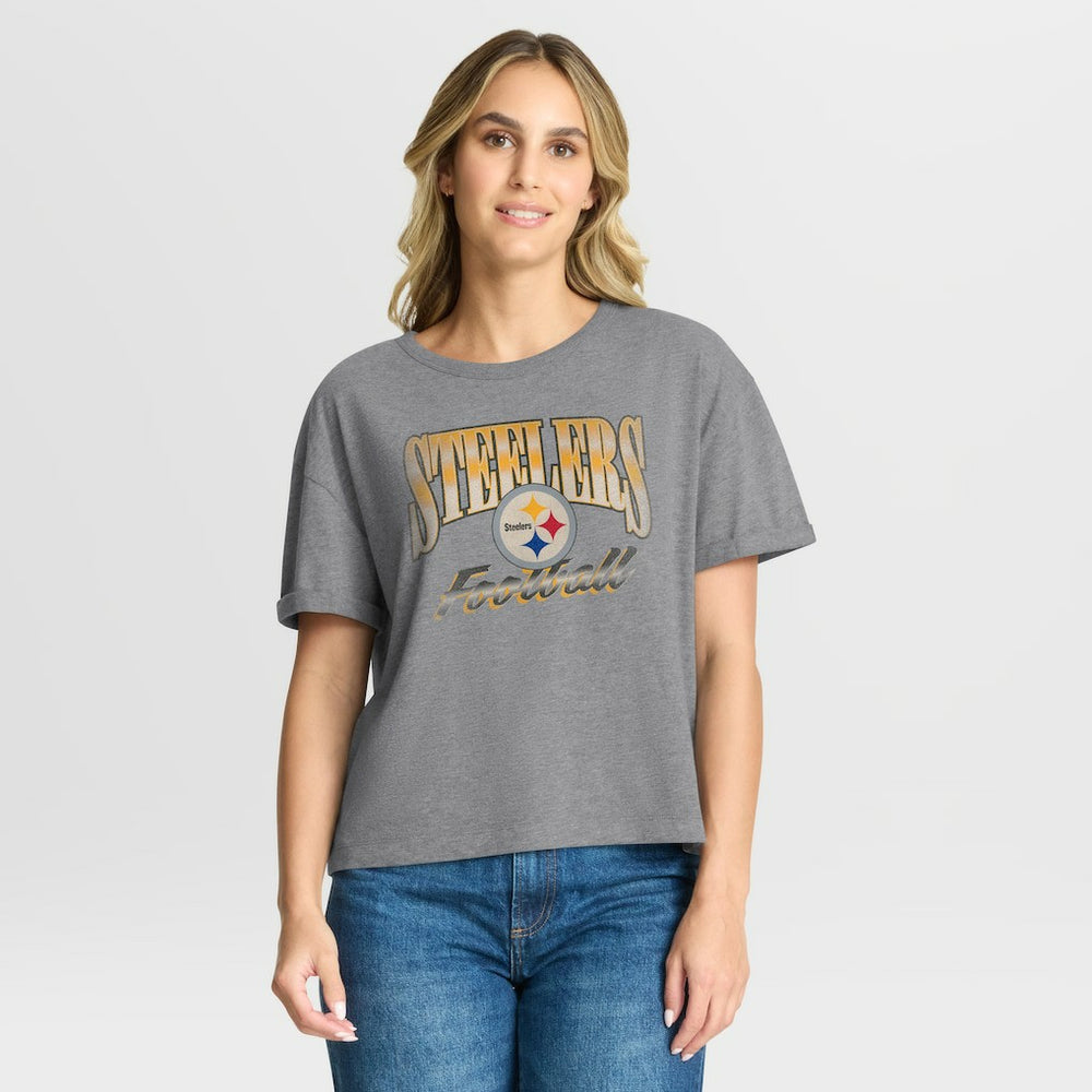 Pittsburgh Steelers Women's Overplayed Tribute Tri-Blend Boxy T-Shirt - Heather Gray - Fanatics