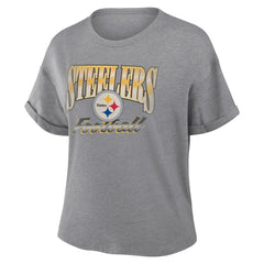 Pittsburgh Steelers Women's Overplayed Tribute Tri-Blend Boxy T-Shirt - Heather Gray - Fanatics