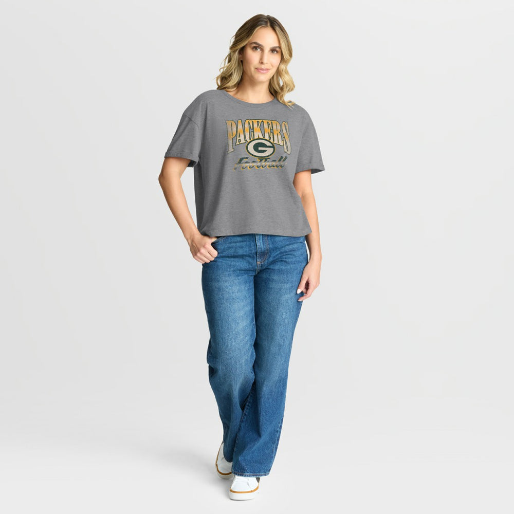 Green Bay Packers Women's Overplayed Tribute Tri-Blend Boxy T-Shirt - Heather Gray - Fanatics