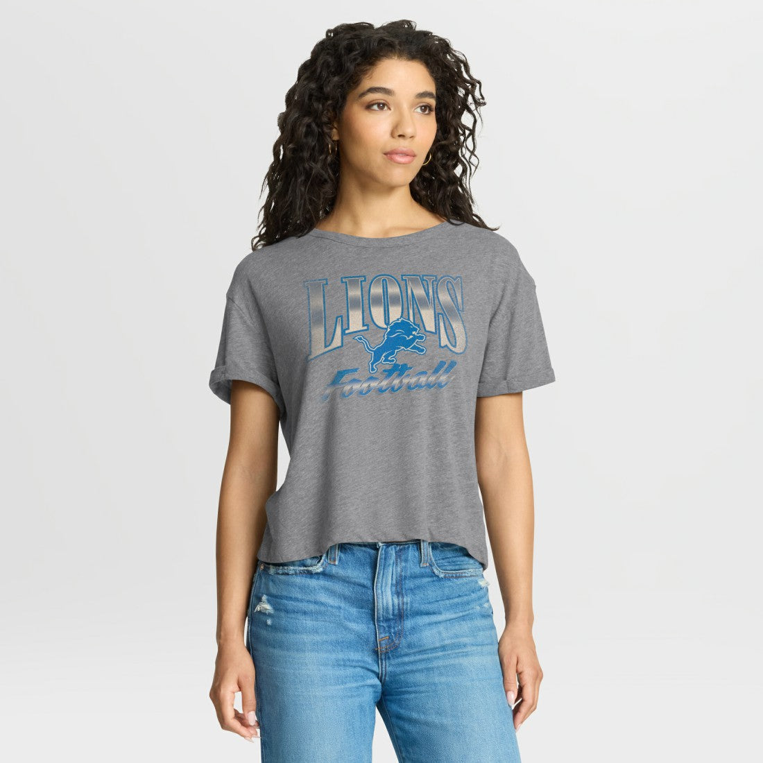 Detroit Lions Women's Overplayed Tribute Tri-Blend Boxy T-Shirt - Heather Gray - Fanatics