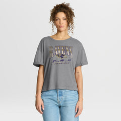 Baltimore Ravens Women's Overplayed Tribute Tri-Blend Boxy T-Shirt - Heather Gray - Fanatics