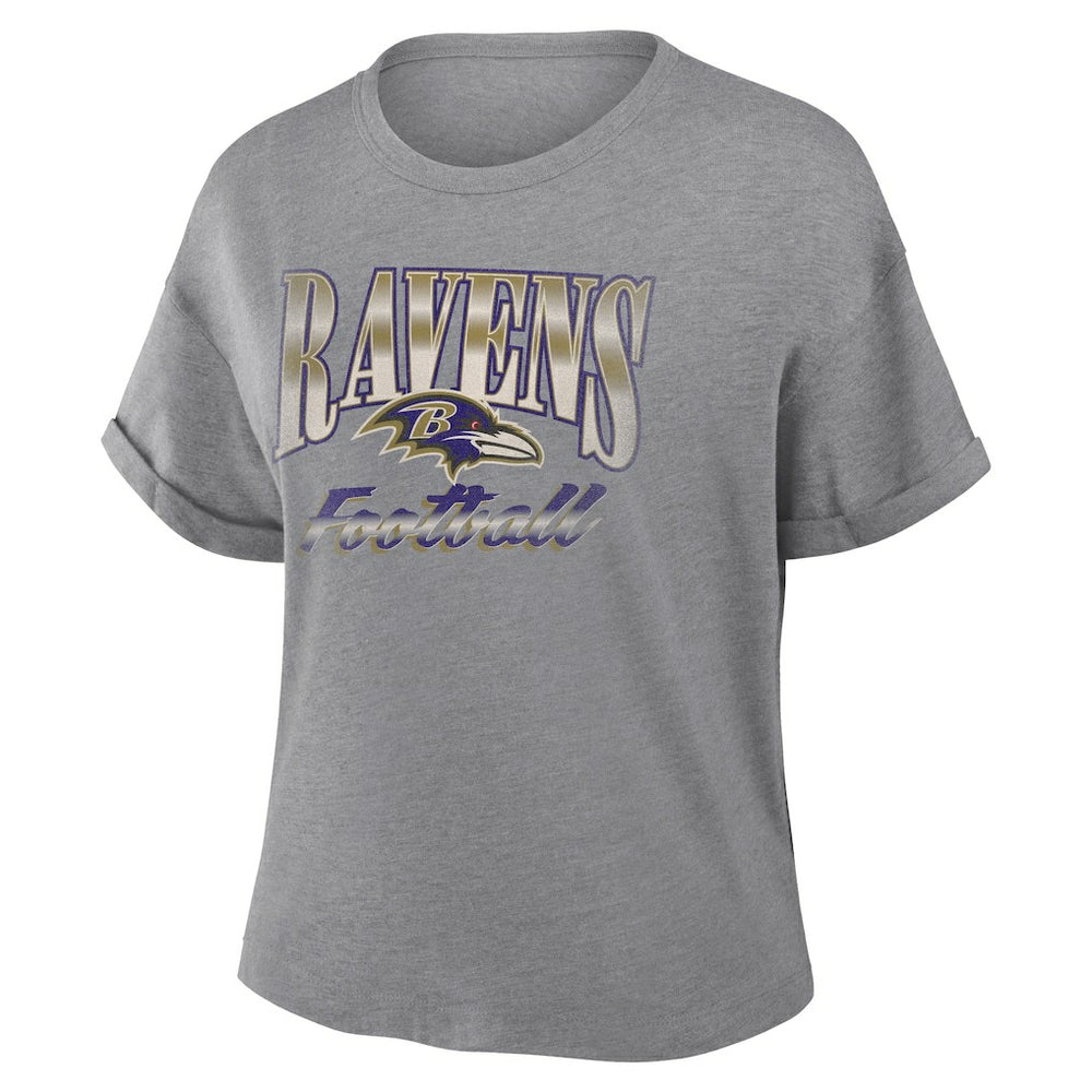 Baltimore Ravens Women's Overplayed Tribute Tri-Blend Boxy T-Shirt - Heather Gray - Fanatics