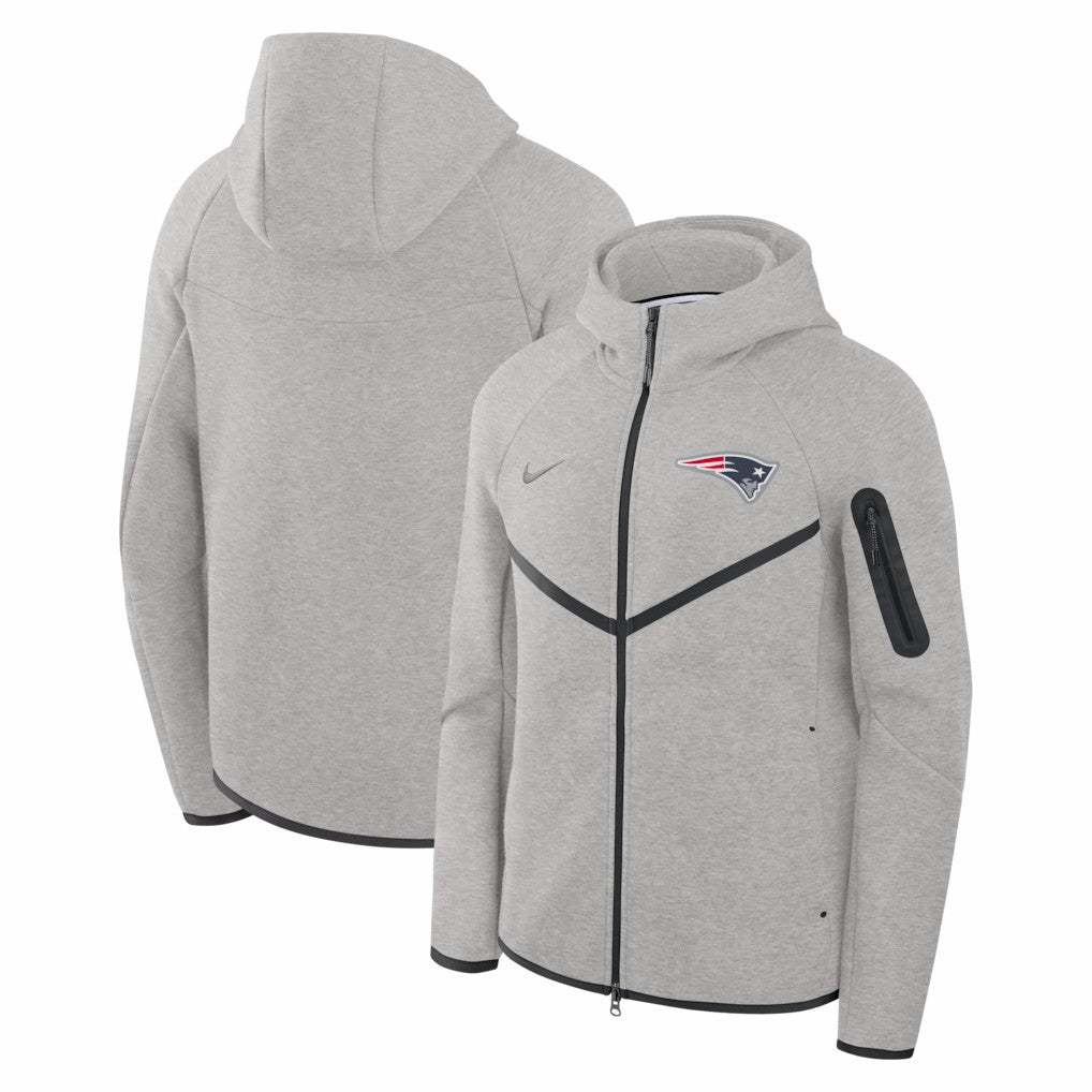 New England Patriots Tech Fleece Raglan Full-Zip Windrunner Hoodie - Heather Gray - Nike