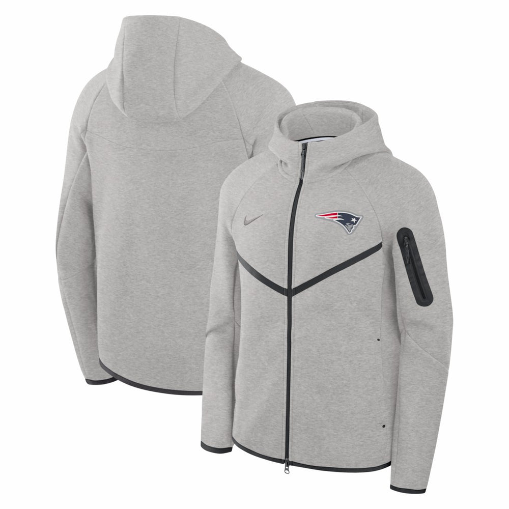 New England Patriots Tech Fleece Raglan Full-Zip Windrunner Hoodie - Heather Gray - Nike